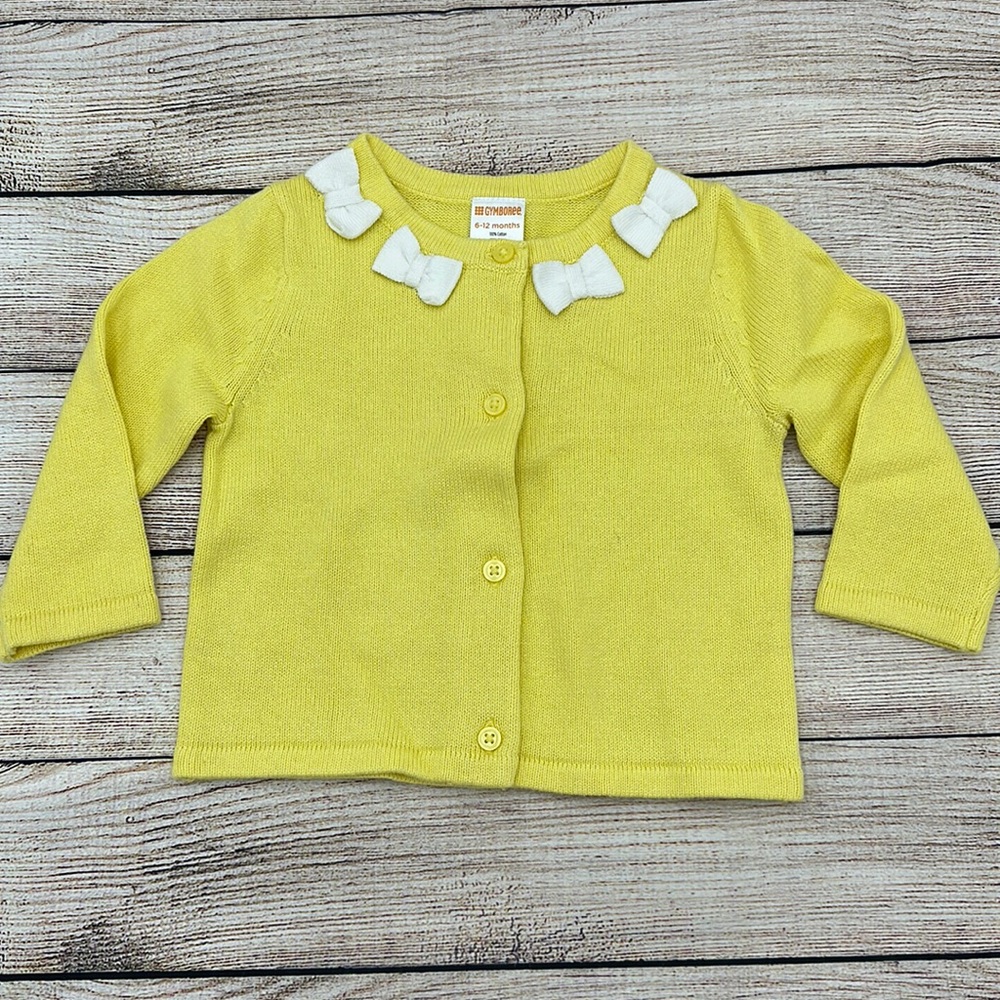 Gymboree Girls Yellow with White Bow Cardigan Sweater Size 6-12 Months